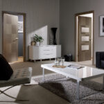 Internal Door Chocolate Grey Apollo Panelled and Glazed in Situ