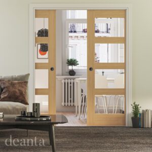 Coventry Oak glazed Pocket double doors with white frame