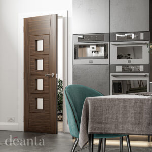 Walnut Pamplona clear glass internal door in situ