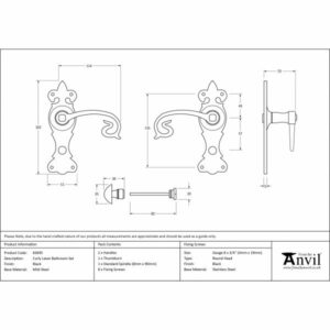 BLACK CURLY LEVER BATHROOM HANDLE SET DRAWING