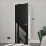 Deanta Black Malmo prefinished fire door with slatted design