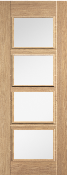 Oak Carini Fully Finished 4 Light Clear Glass Internal Door