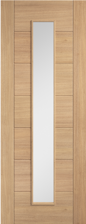 Oak Carini Long Light Clear Glass Internal Door Fully Finished