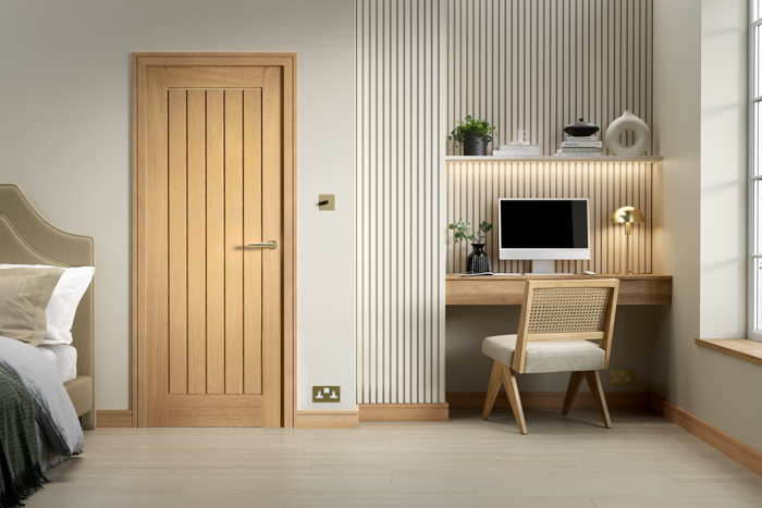Cottage-style oak internal door with traditional grooved panel design