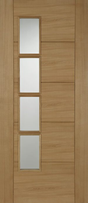 Oak Iseo Offset Deluxe Clear Bevelled Glass Internal Door