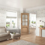 Internal Oak Riviera Door with Clear Bevelled Glass and Raised Mouldings - Image 2