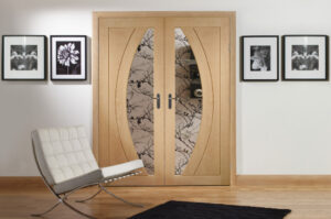 Oak Salerno Door Pair clear Glass in situ