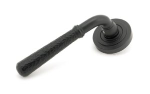 Matt Black Hammered Newbury Lever on Rose Set (Art Deco)