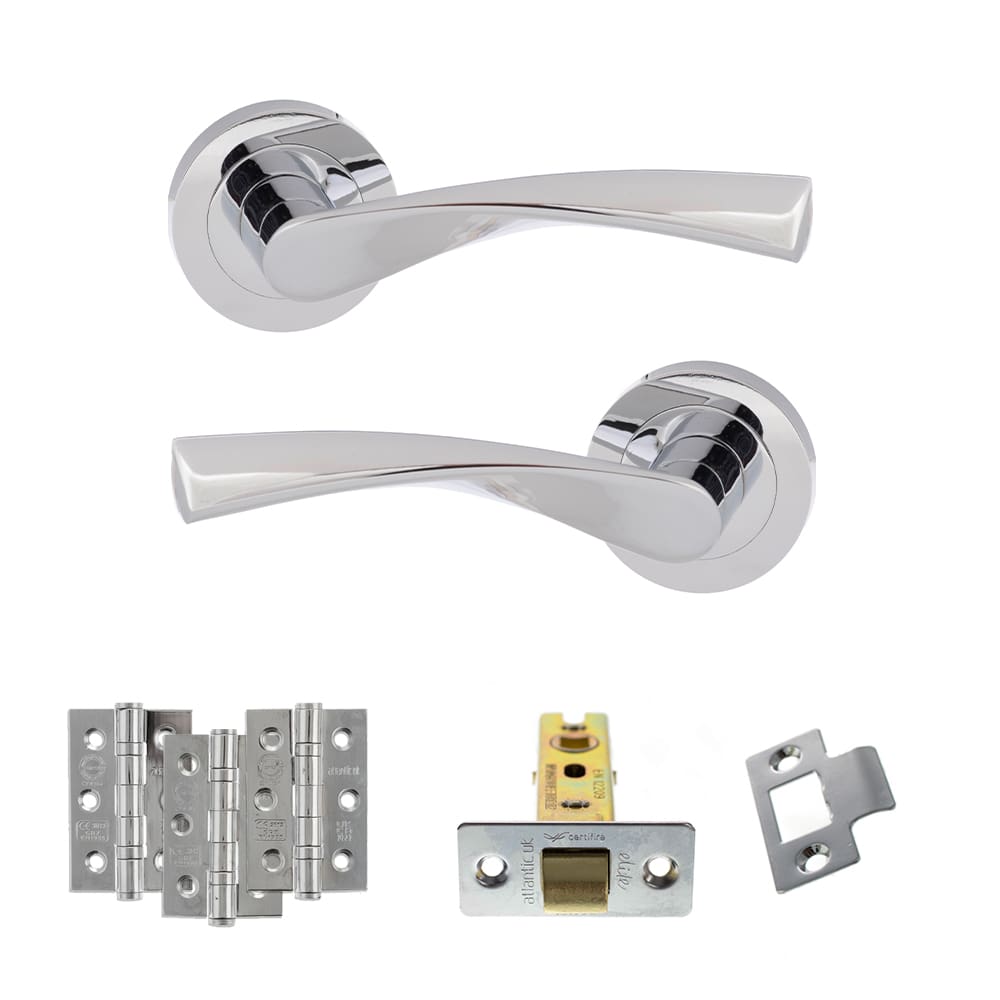 Atlantic Aqua Latch Dorpac in polished chrome with latch and three 3x2 hinges.