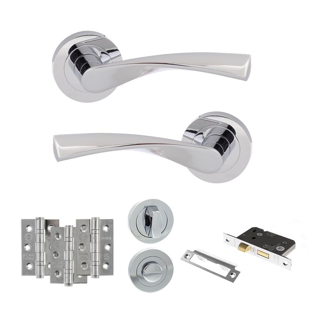 Atlantic Aqua Dorpac Bathroom Bundle in polished chrome with 3" latch and hinges