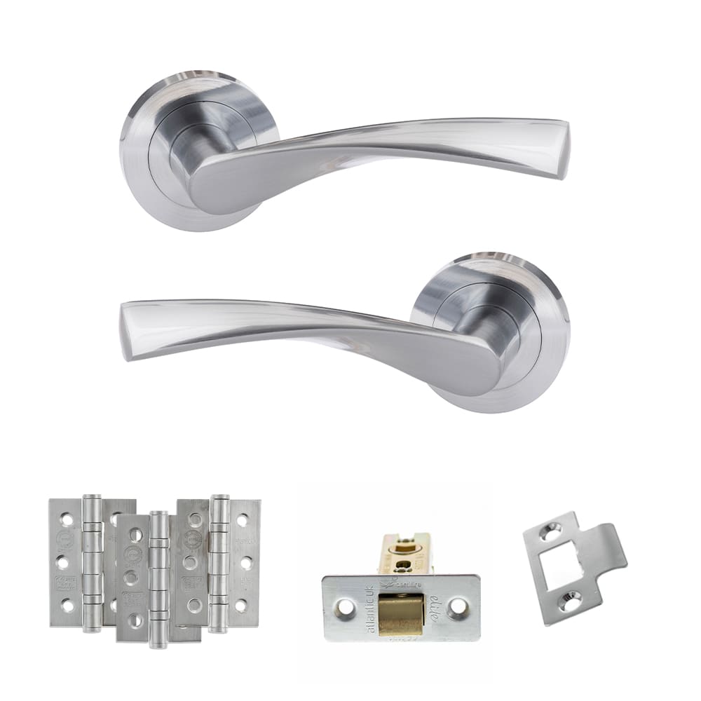 Atlantic Aqua Latch Dorpac in satin chrome with latch and three 3x2 hinges.