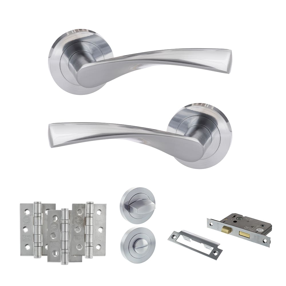 Atlantic Aqua Dorpac Bathroom Bundle in satin chrome with 2.5" latch and hinges