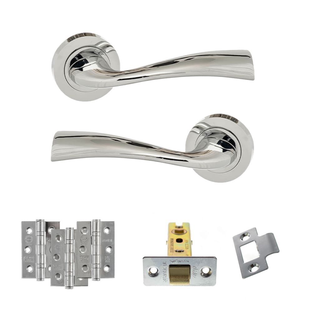 Atlantic Wave Latch Dorpac in polished chrome with latch and three 3x2 hinges.