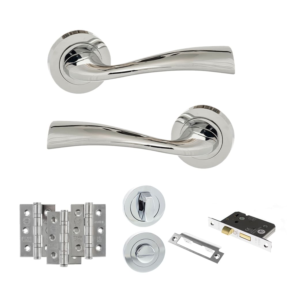 Polished Chrome Atlantic Wave Dorpac Bundle showing latch and hinges.