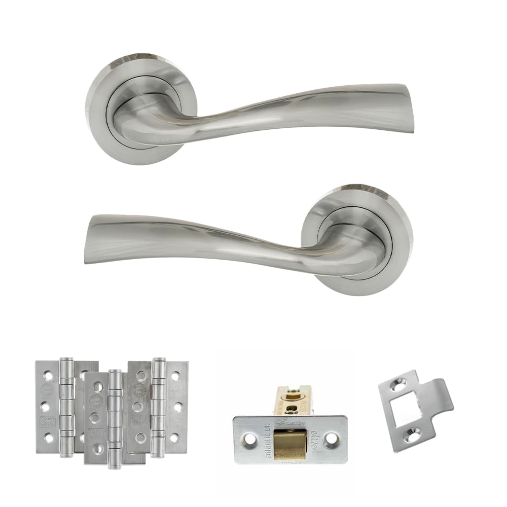 Atlantic Wave Latch Dorpac in satin chrome with latch and three 3x2 hinges.