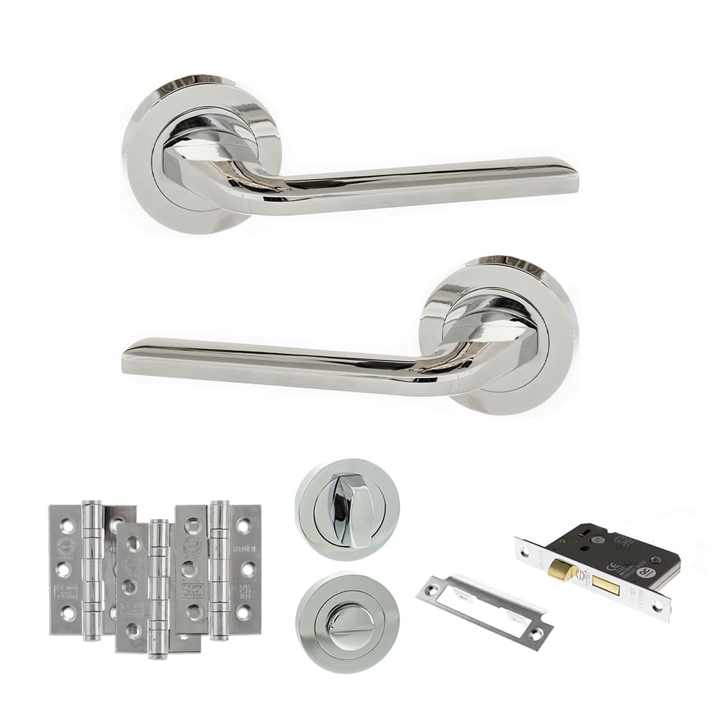 Atlantic Surf Dorpac Bathroom Bundle in polished chrome with 3" latch and hinges.