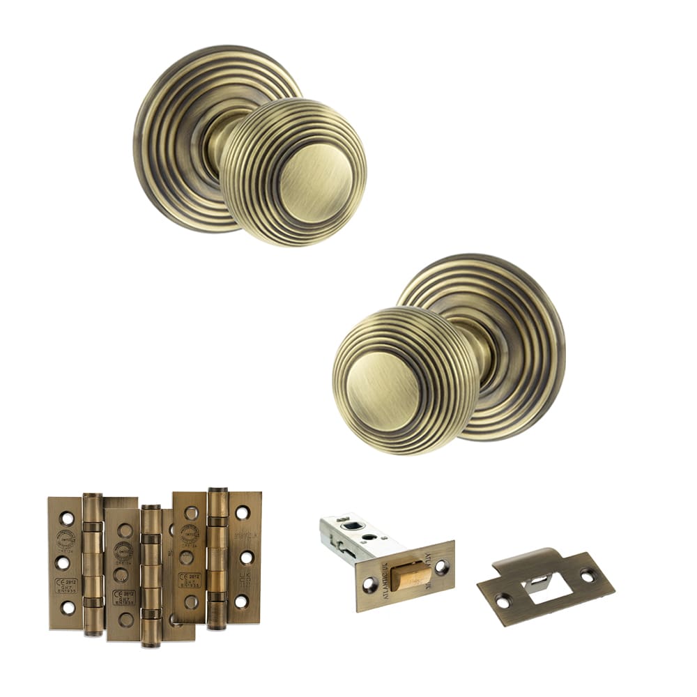 Old English Ripon Solid Brass Reeded Beehive Mortice Door Knob on Concealed Fix Rose - AB - Image 2