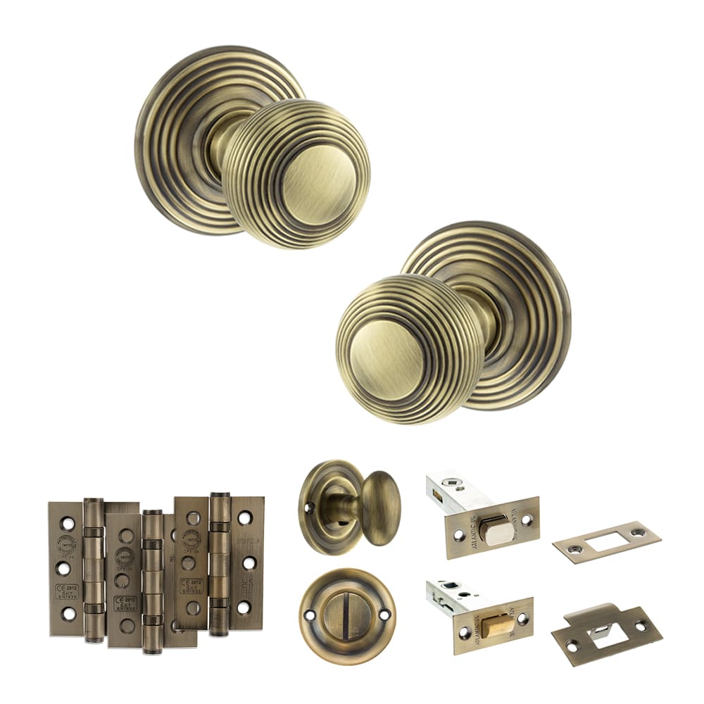 Old English Ripon Solid Brass Reeded Beehive Mortice Door Knob on Concealed Fix Rose - AB - Image 3
