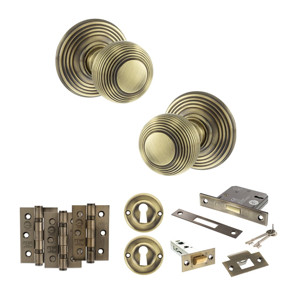 Old English Ripon Solid Brass Reeded Beehive Mortice Door Knob on Concealed Fix Rose - AB - Image 4