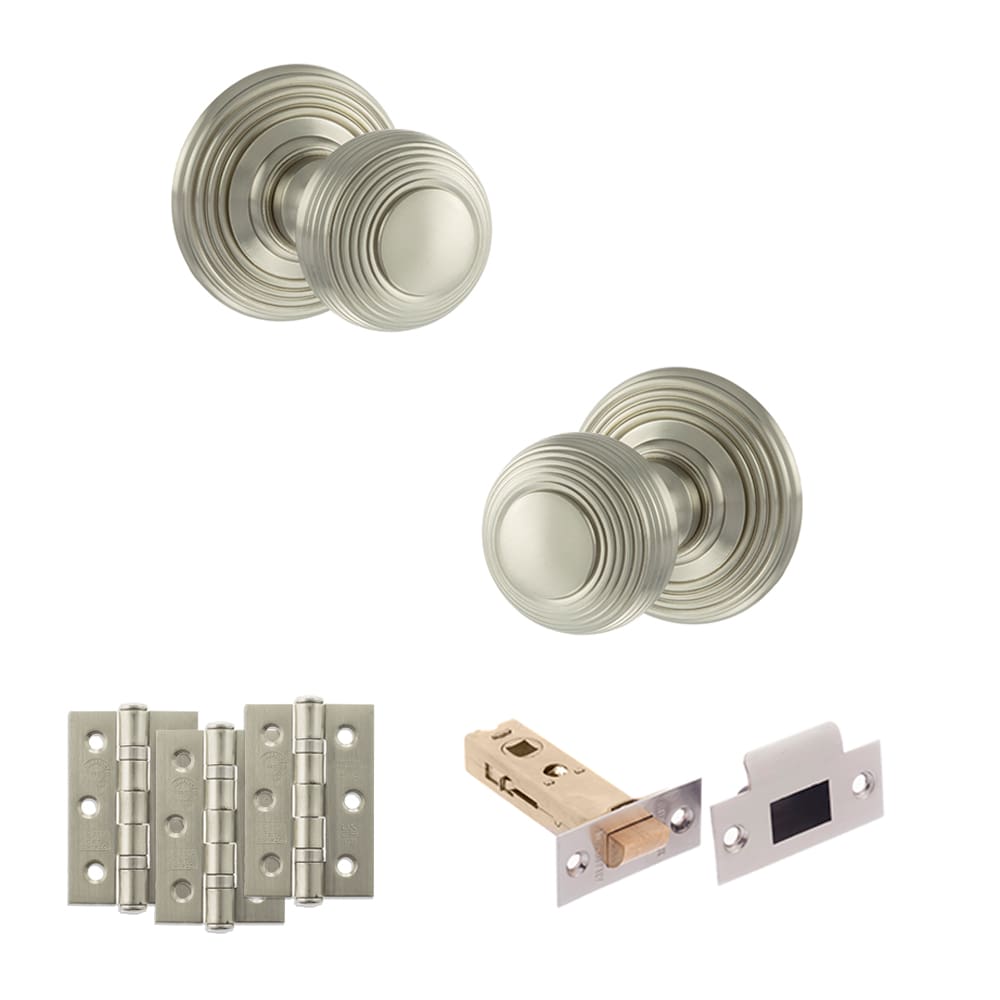 Old English Ripon Solid Brass Reeded Beehive Mortice Door Knob on Concealed Fix Rose - SN - Image 2