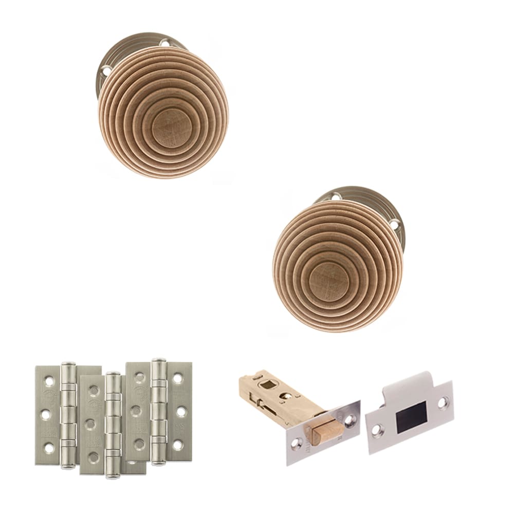 Old English Bridlington Wood Reeded Beehive Door Knob on Face Fix Rose - SN - Image 2