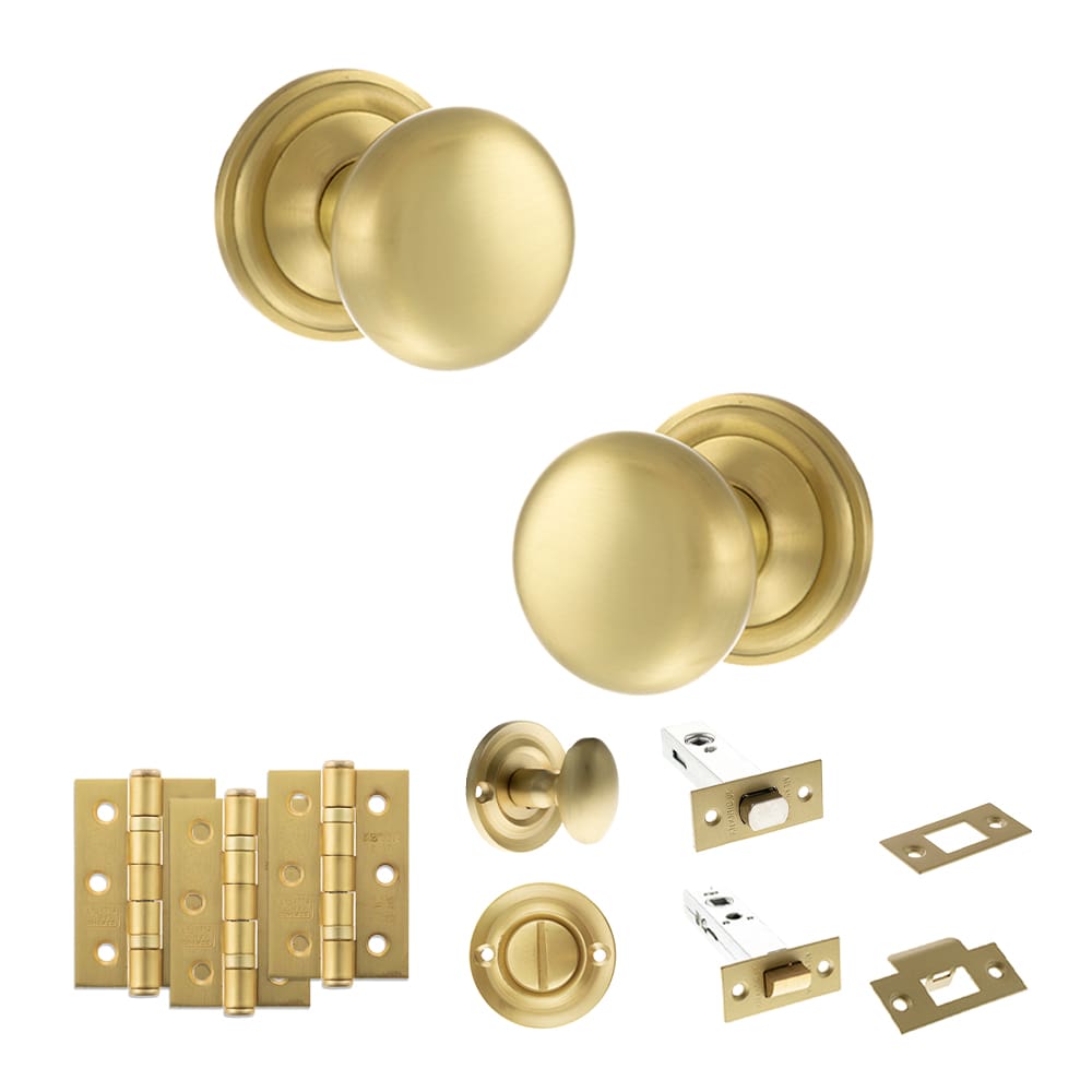 Old English Harrogate Solid Brass Mushroom Mortice Knob on Concealed Fix Rose - Satin Brass - Image 3