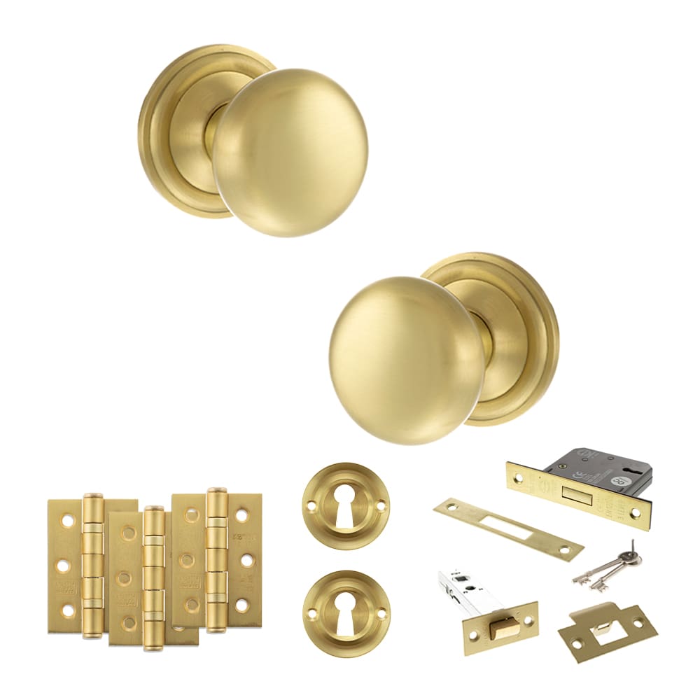 Old English Harrogate Solid Brass Mushroom Mortice Knob on Concealed Fix Rose - Satin Brass - Image 4