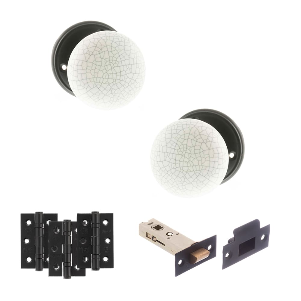 Old English Skipton Porcelain White Crackle Door Knob on Face Fix Rose - MB - Image 3