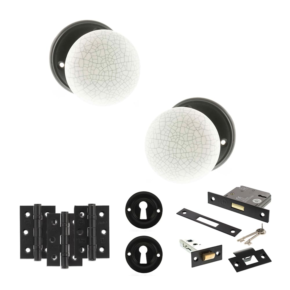 Old English Skipton Porcelain White Crackle Door Knob on Face Fix Rose - MB - Image 5