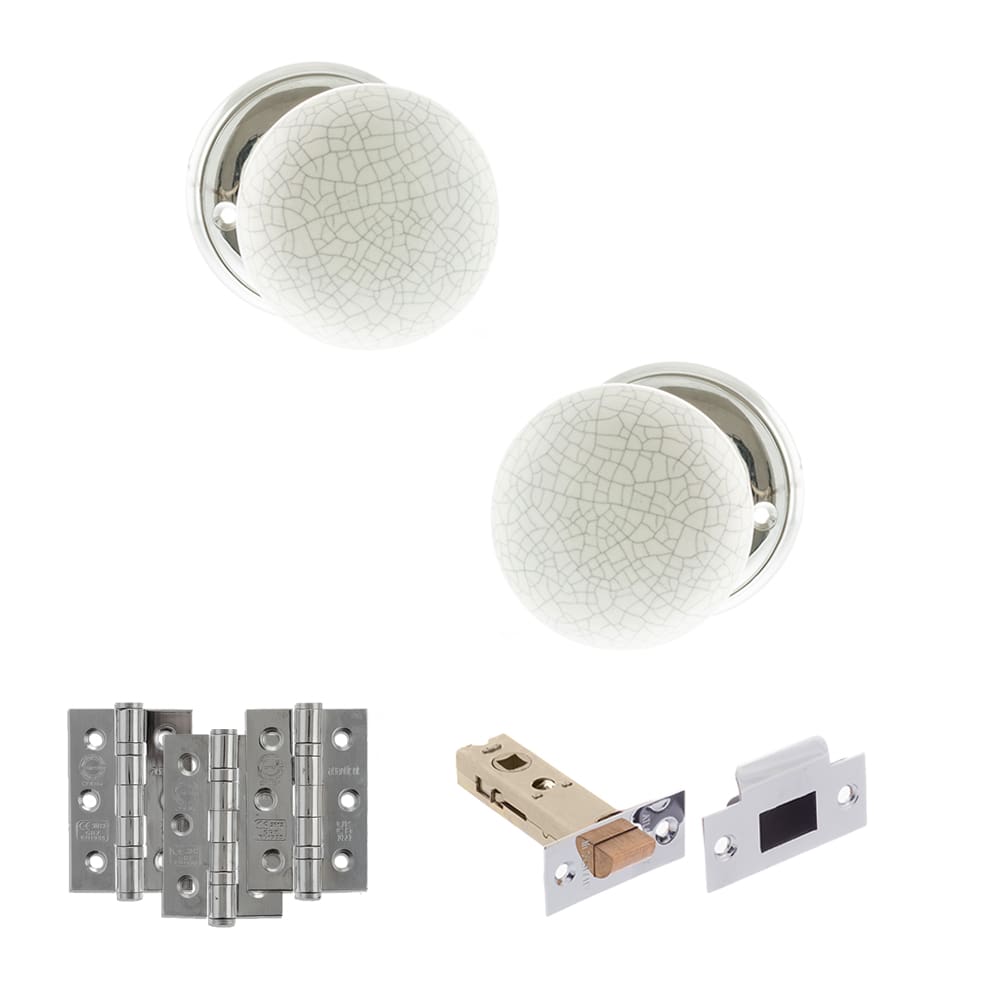 Old English Skipton Porcelain White Crackle Door Knob on Face Fix Rose - PC - Image 2