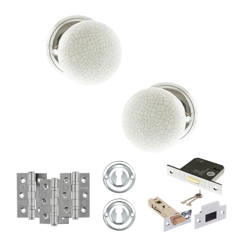 Old English Skipton Porcelain White Crackle Door Knob on Face Fix Rose - PC - Image 4