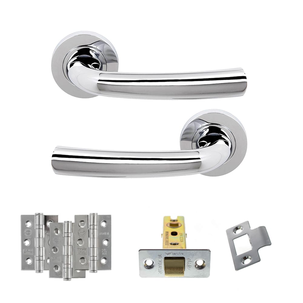 Atlantic Nevada Latch Dorpac in polished chrome with a latch and three 3x2 hinges.