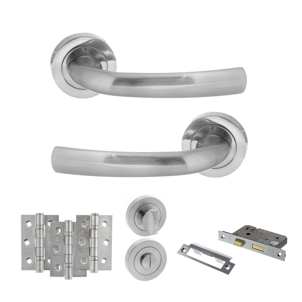Status Nevada bathroom door pack on round rose in satin chrome with 2.5" lock and hinges