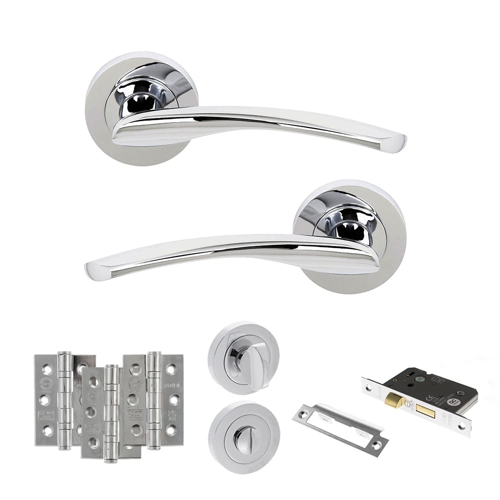 Atlantic Nebraska Dorpac Bathroom Bundle in polished chrome with 3" latch and hinges
