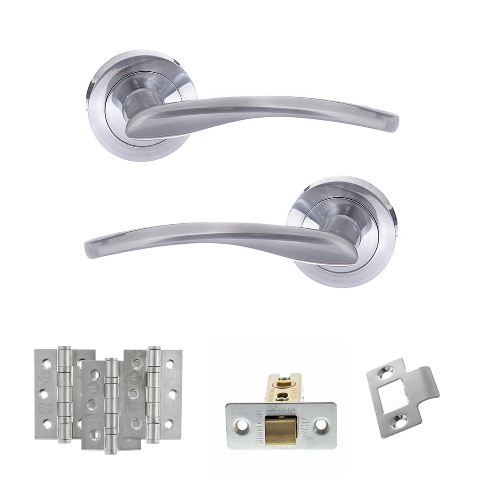 Atlantic Arizona Latch Dorpac in satin chrome finish with matching hinges.