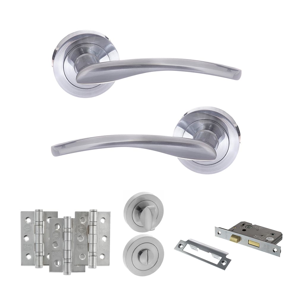 Atlantic Arizona Dorpac Bathroom Bundle in satin chrome with 2.5" latch and three hinges