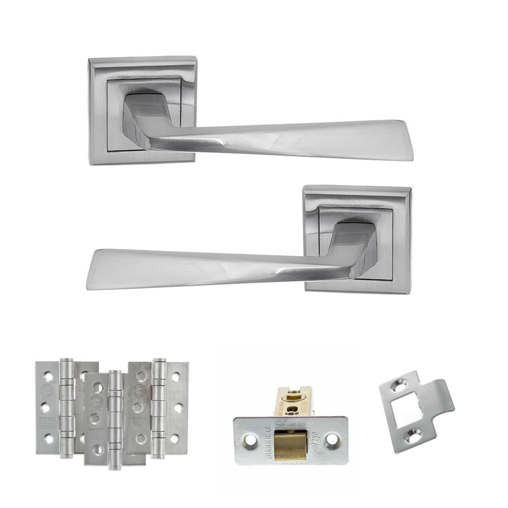 tlantic California Latch Dorpac in satin chrome finish with matching hinges.