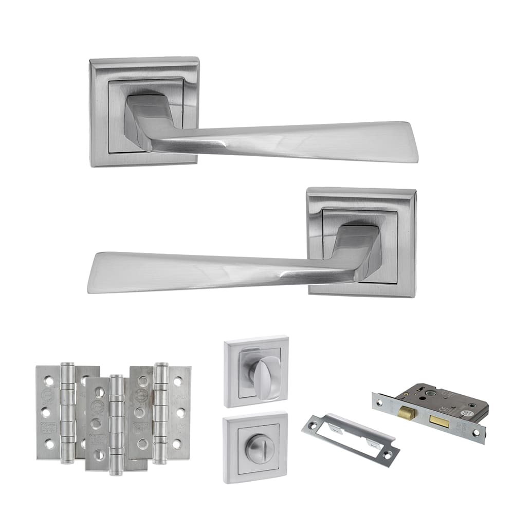 Atlantic California Dorpac Bathroom Bundle in satin chrome with 3" latch and hinges