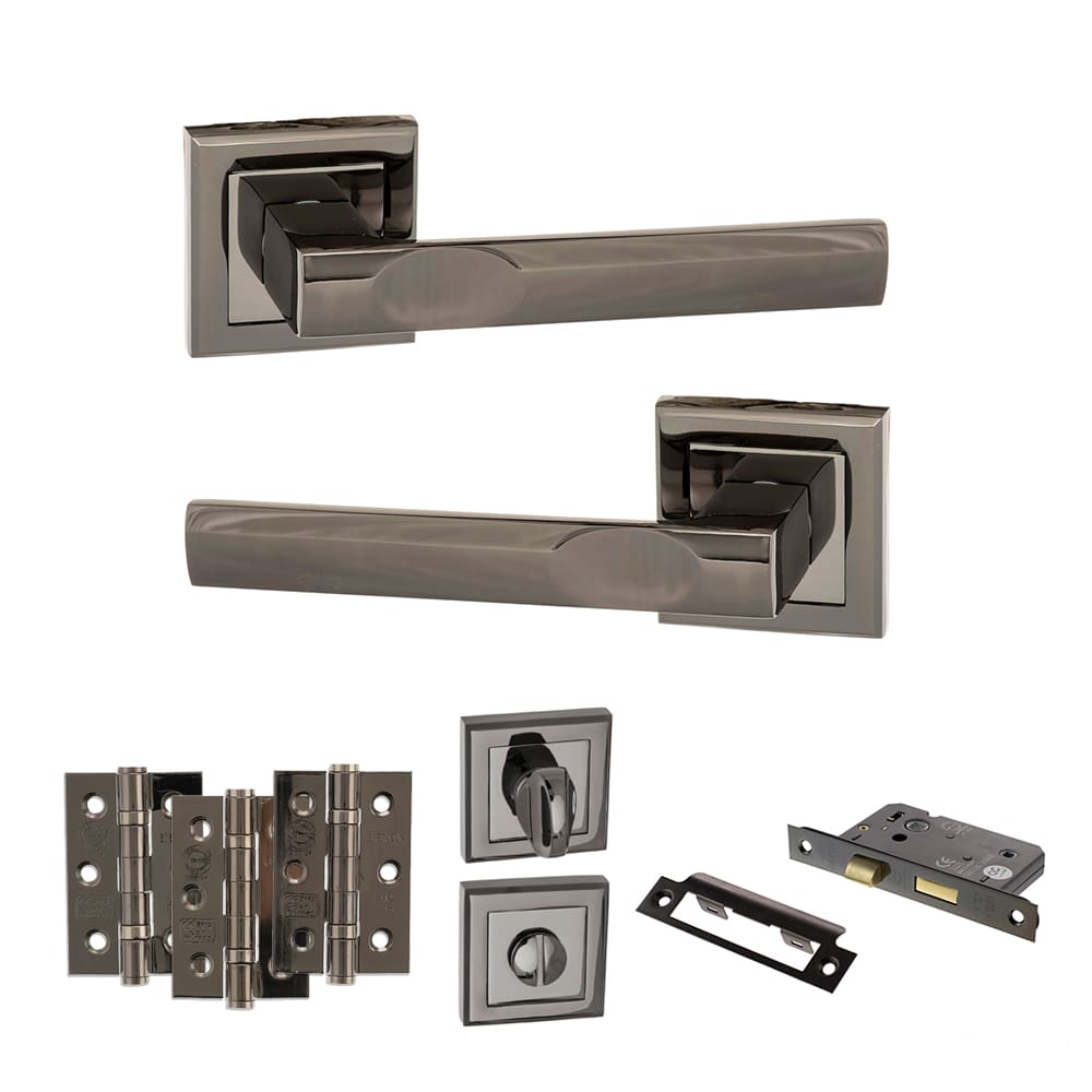 Atlantic Kansas Dorpac Bathroom Bundle in black nickel with 3" latch and hinges