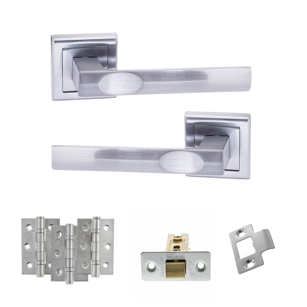 Atlantic Kansas Latch Dorpac in satin chrome finish with matching hinges.