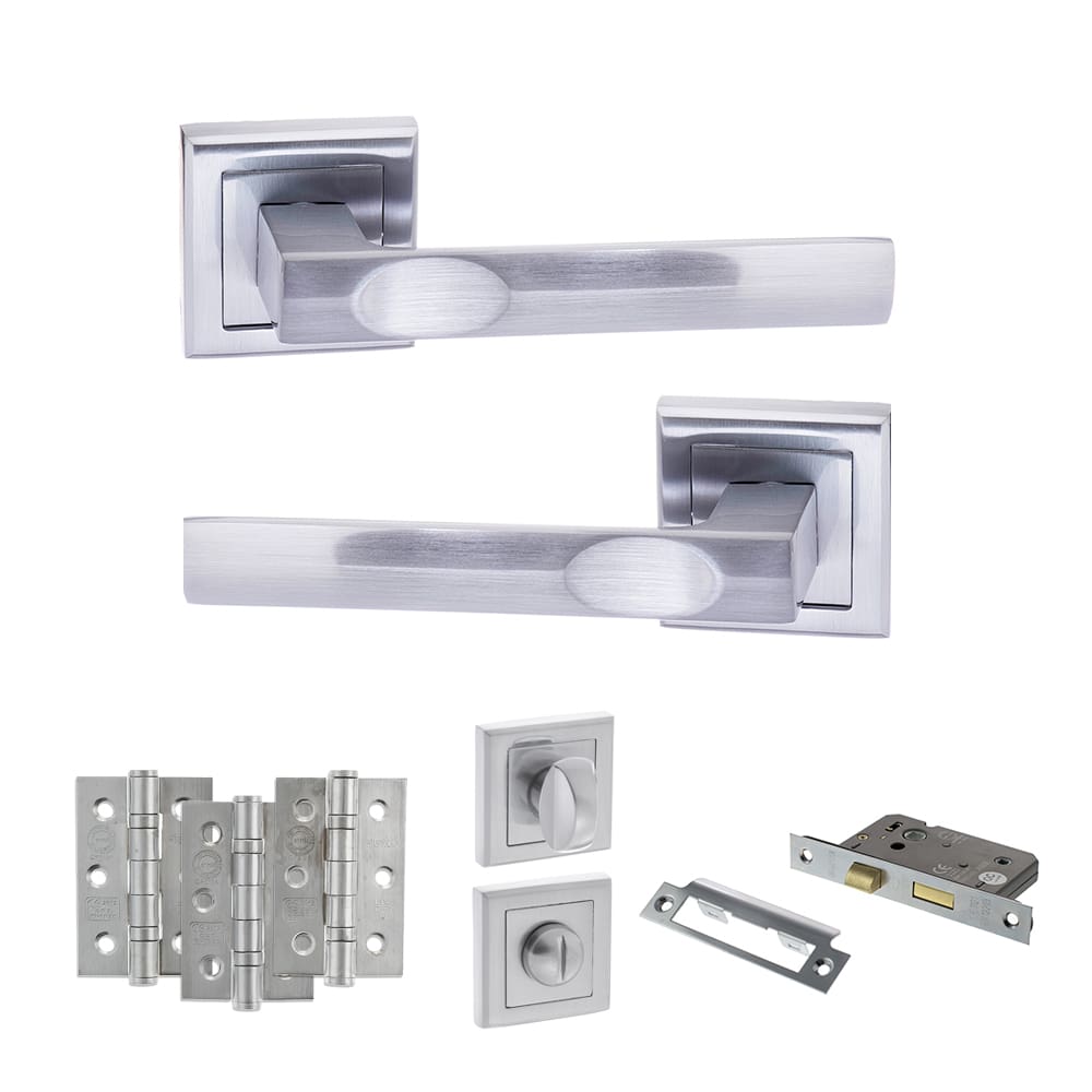 Atlantic Kansas Dorpac Bathroom Bundle in satin chrome with 3" latch and hinges
