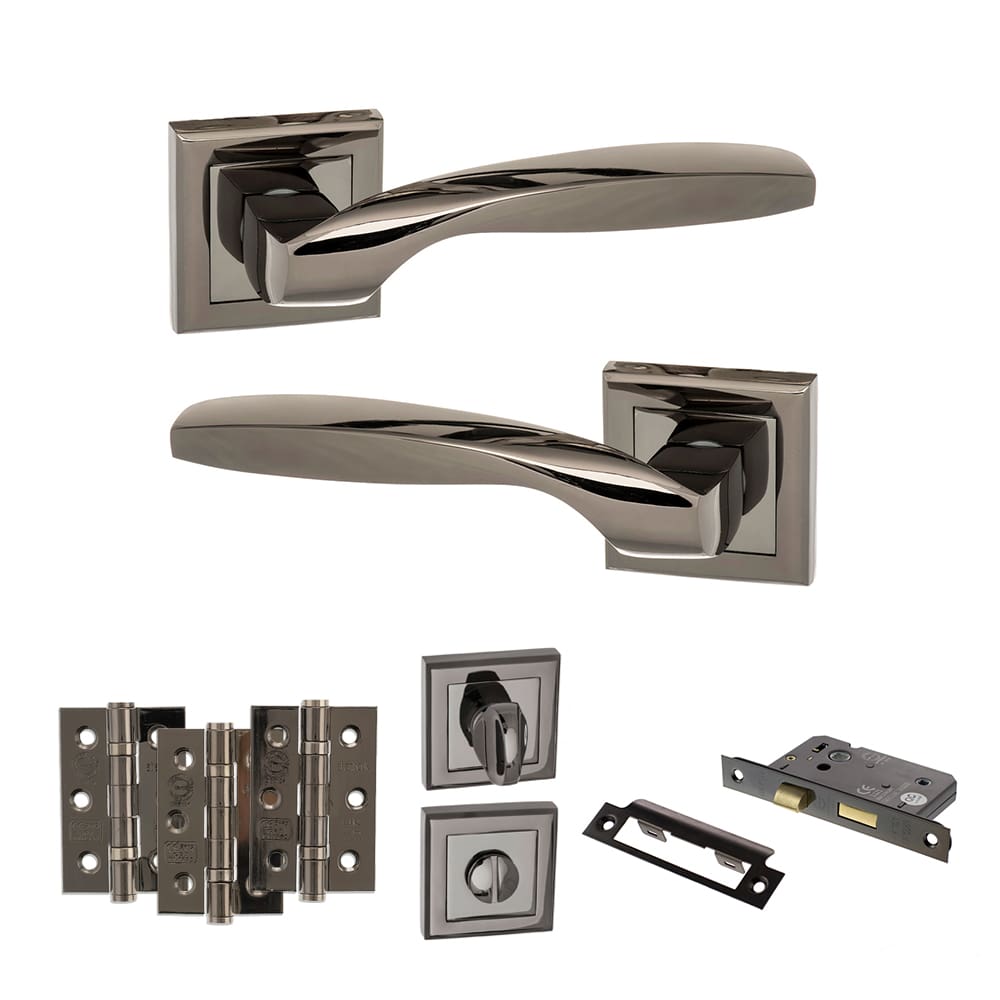 Atlantic Oklahoma Dorpac Bathroom Bundle in black nickel with 3" latch and hinges