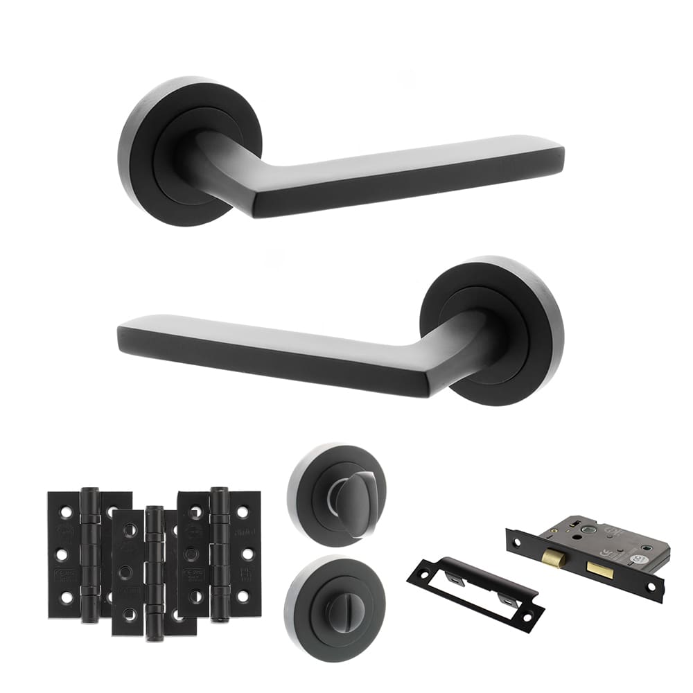 Atlantic Alaska Dorpac Bathroom Bundle in matt black with 2.5" latch and hinges