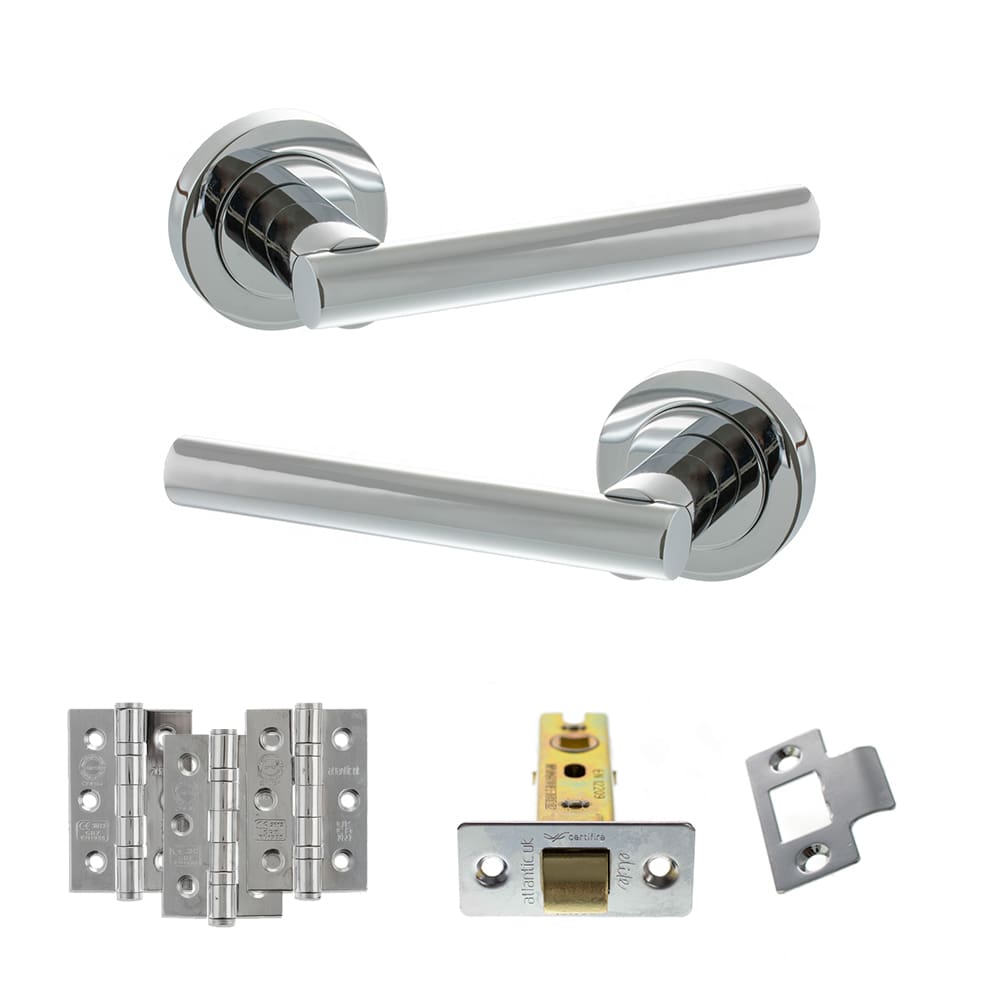 Atlantic Nebraska Latch Dorpac in polished chrome finish with matching hinges.
