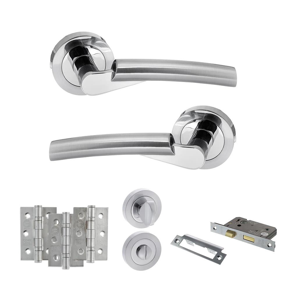 Atlantic Florida Dorpac Bathroom Bundle in satin chrome and polished chrome with 3" latch and hinges