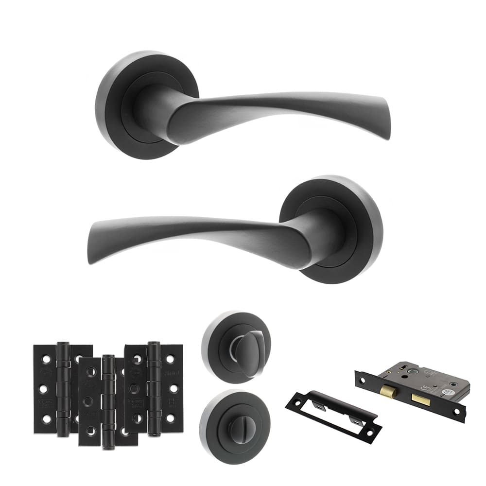 Atlantic Colorado Dorpac Bathroom Bundle in matt black with 3" latch and hinges