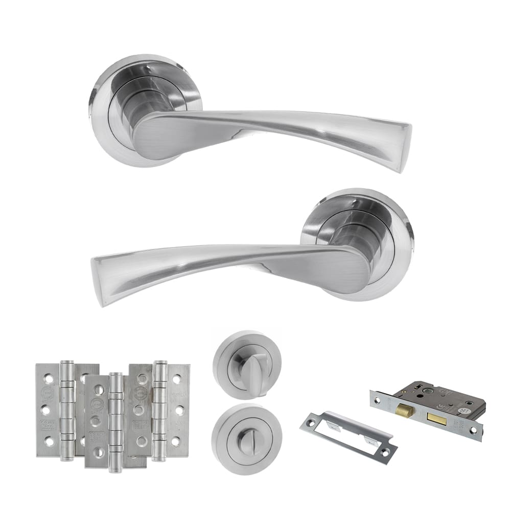 Atlantic Colorado Dorpac Bathroom Bundle in satin chrome with 3" latch and hinges