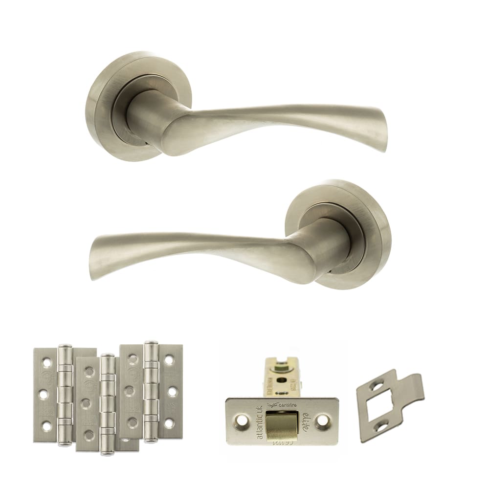 Atlantic Colorado Latch Dorpac in satin nickel finish with matching hinges.