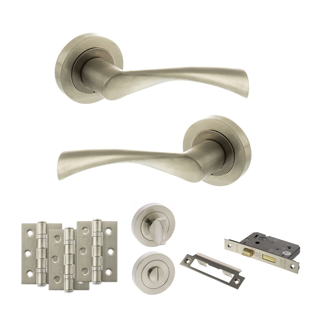 Atlantic Colorado Dorpac Bathroom Bundle in satin nickel with 2.5" latch and hinges