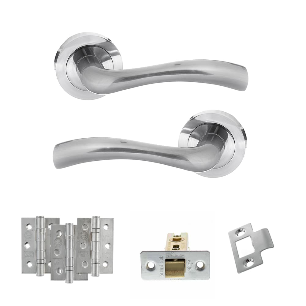 Atlantic Texas Dorpac latch pack in satin chrome finish with matching hinges.